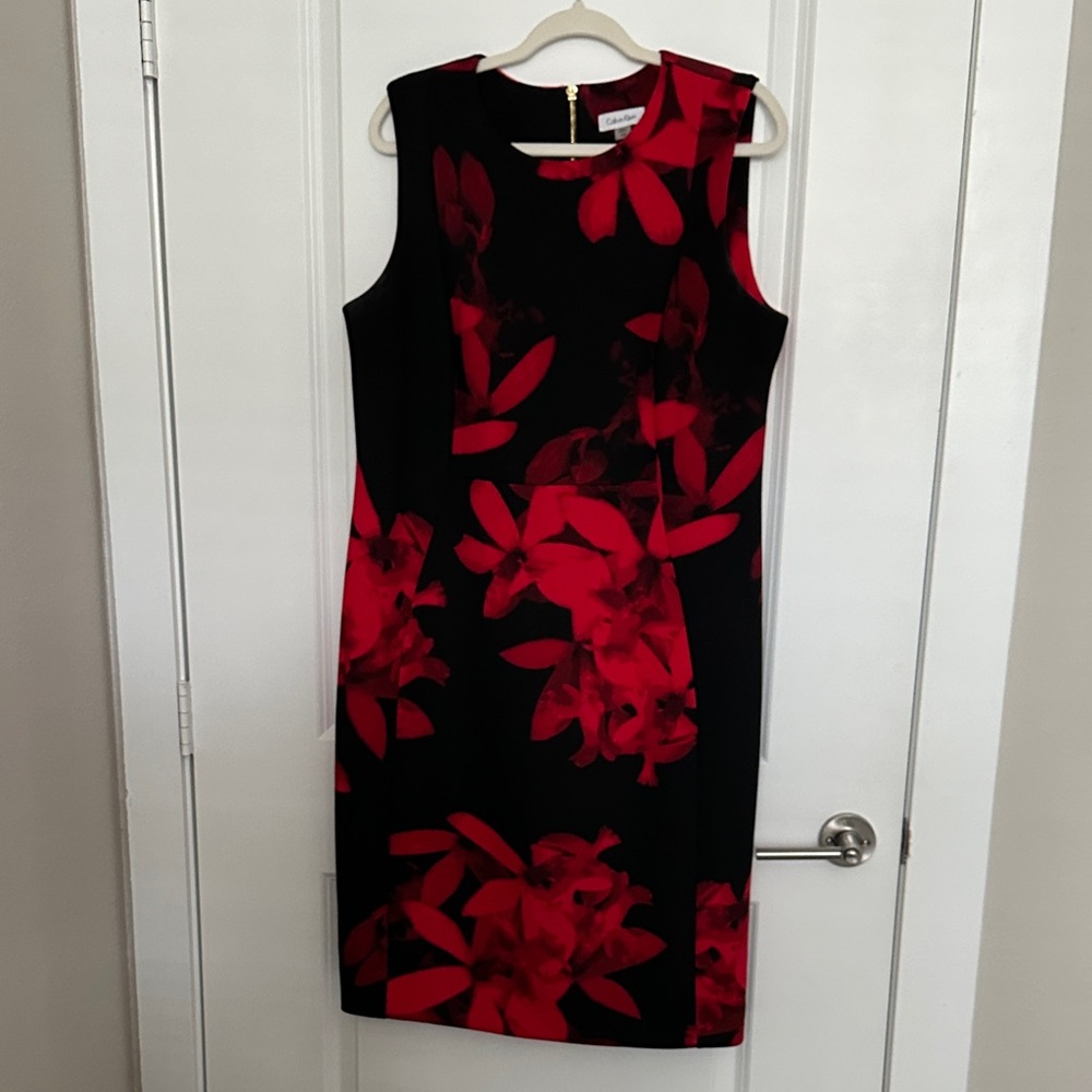 Calvin Klein Black Dress with Red Floral Design